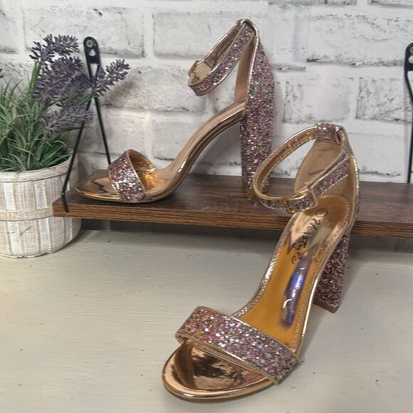 Herstyle Sequins Open Toe Pumps 4” Dress Formal Dance Party Size 7 - Picture 3 of 15